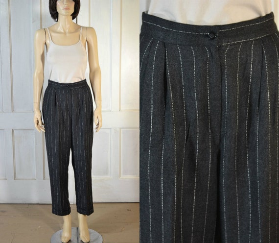 80s Vintage Pinstriped Trousers - 90s High Waiste… - image 1