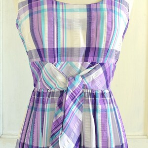 70s Vintage Plaid Seersucker Maxi Dress - 60s Mod Preppy Dress - small image 3