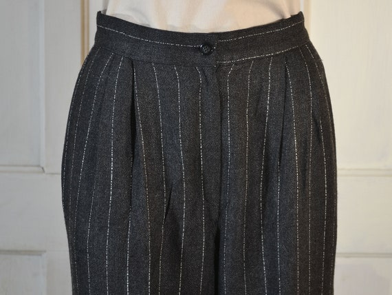 80s Vintage Pinstriped Trousers - 90s High Waiste… - image 3