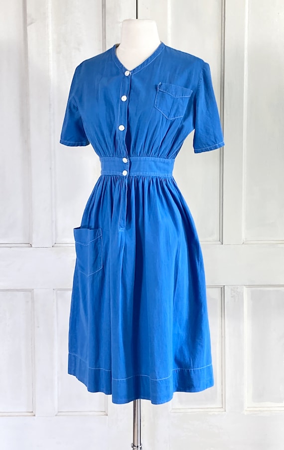 40s Vintage Cotton Work Dress - 1940s Workwear Ho… - image 4
