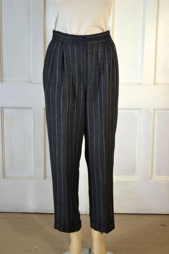 80s Vintage Pinstriped Trousers - 90s High Waiste… - image 2