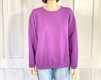 Vintage Sweatshirt - Vintage Blank Plain Slouchy Crew Neck Pullover - Hanes Her Way Purple Sweatshirt - Oversized - Large