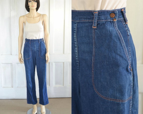 40s Vintage Blue Bell Side Zip Jeans - High Rise C