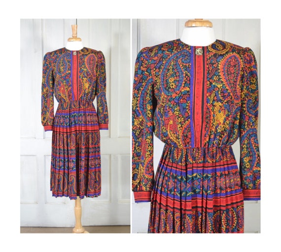 80s Vintage Lady Carol Dress - Vintage Silky Paisley Print