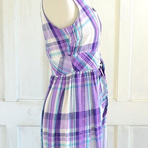 70s Vintage Plaid Seersucker Maxi Dress - 60s Mod Preppy Dress - small image 7