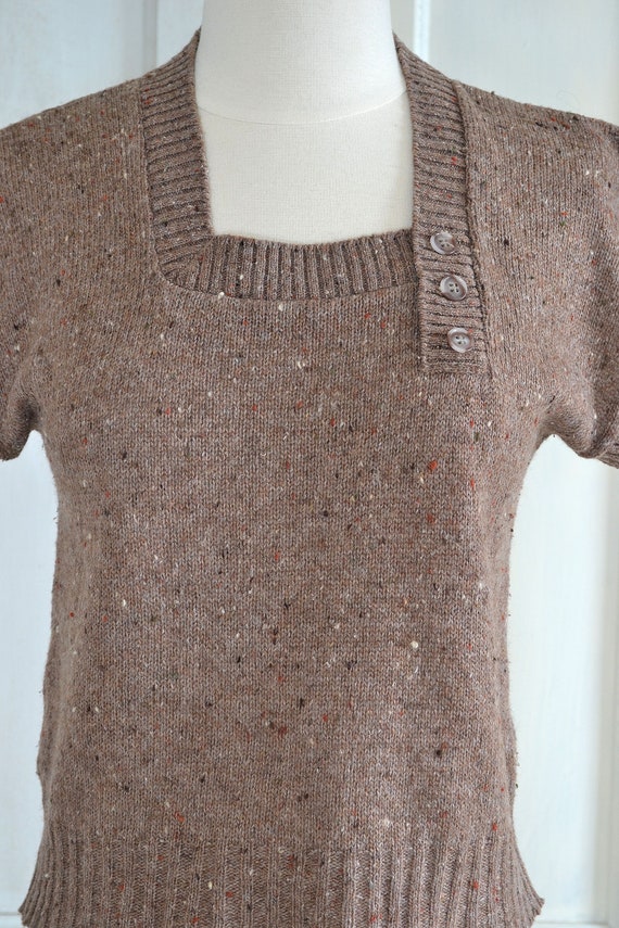 70s Vintage Sweater Knit Top - Tweed Flecked - Cr… - image 7