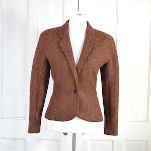 Vintage 70s Anne Klein Blazer - 80s Designer Jacket - Sculpted Hourglass Silhouette - Cropped - Wool Herringbone Blazer