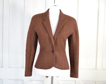 Vintage 70s Anne Klein Blazer - 80s Designer Jacket - Sculpted Hourglass Silhouette - Cropped - Wool Herringbone Blazer