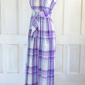 70s Vintage Plaid Seersucker Maxi Dress - 60s Mod Preppy Dress - small image 4