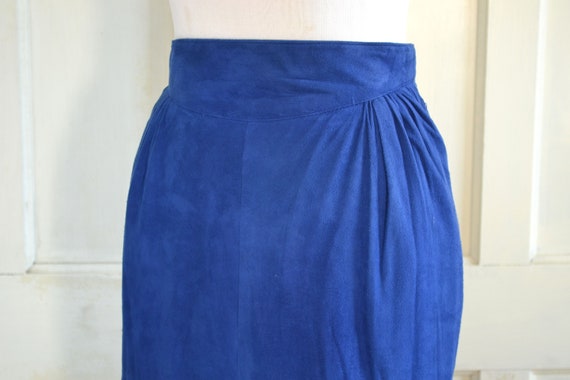 80s Vintage Suede Leather Skirt - Blue Soft Suede… - image 5