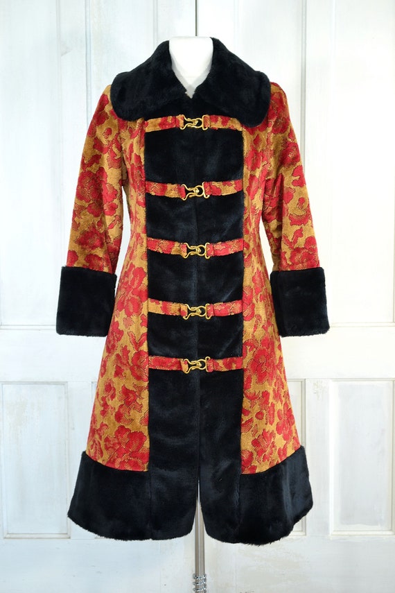 XXS 1970s Red Velveteen Princess Coat Vintage Velvet Coat Russian Style Jacket Embroidered Coat 1960s Coat