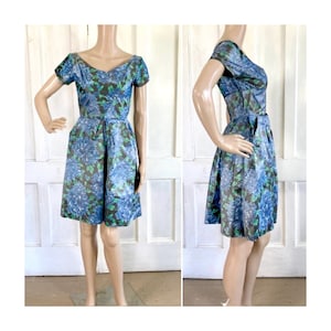 50s Vintage Party Dress - Silky Floral Print - 60s Mini Dress - XS Petite