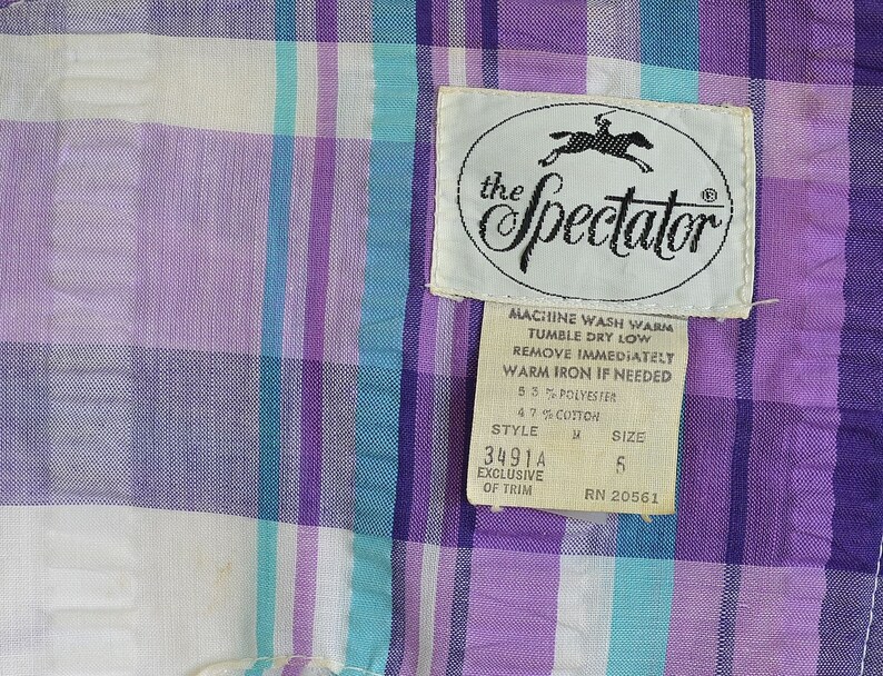 70s Vintage Plaid Seersucker Maxi Dress - 60s Mod Preppy Dress - small image 10