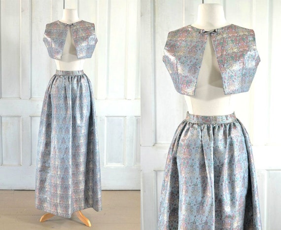 70s Vintage Adolfo Silk Brocade Evening Set - Bol… - image 1