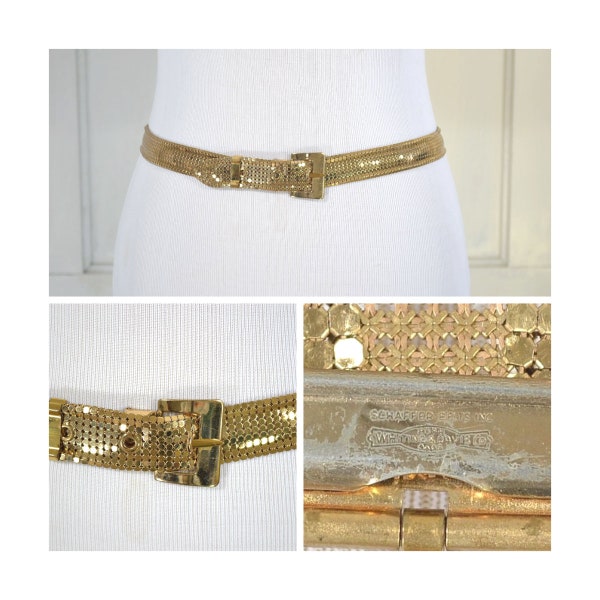 Vintage Whiting and Davis Belt - Gold Metal Mesh Belt - 30 31 32 inch waist