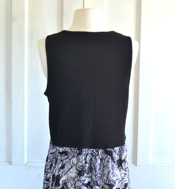 90s Maxi Dress - Waffle Knit Sundress - Black and… - image 9