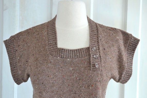 70s Vintage Sweater Knit Top - Tweed Flecked - Cr… - image 6