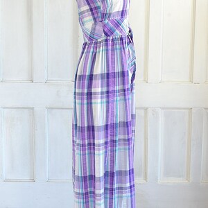 70s Vintage Plaid Seersucker Maxi Dress - 60s Mod Preppy Dress - small image 6