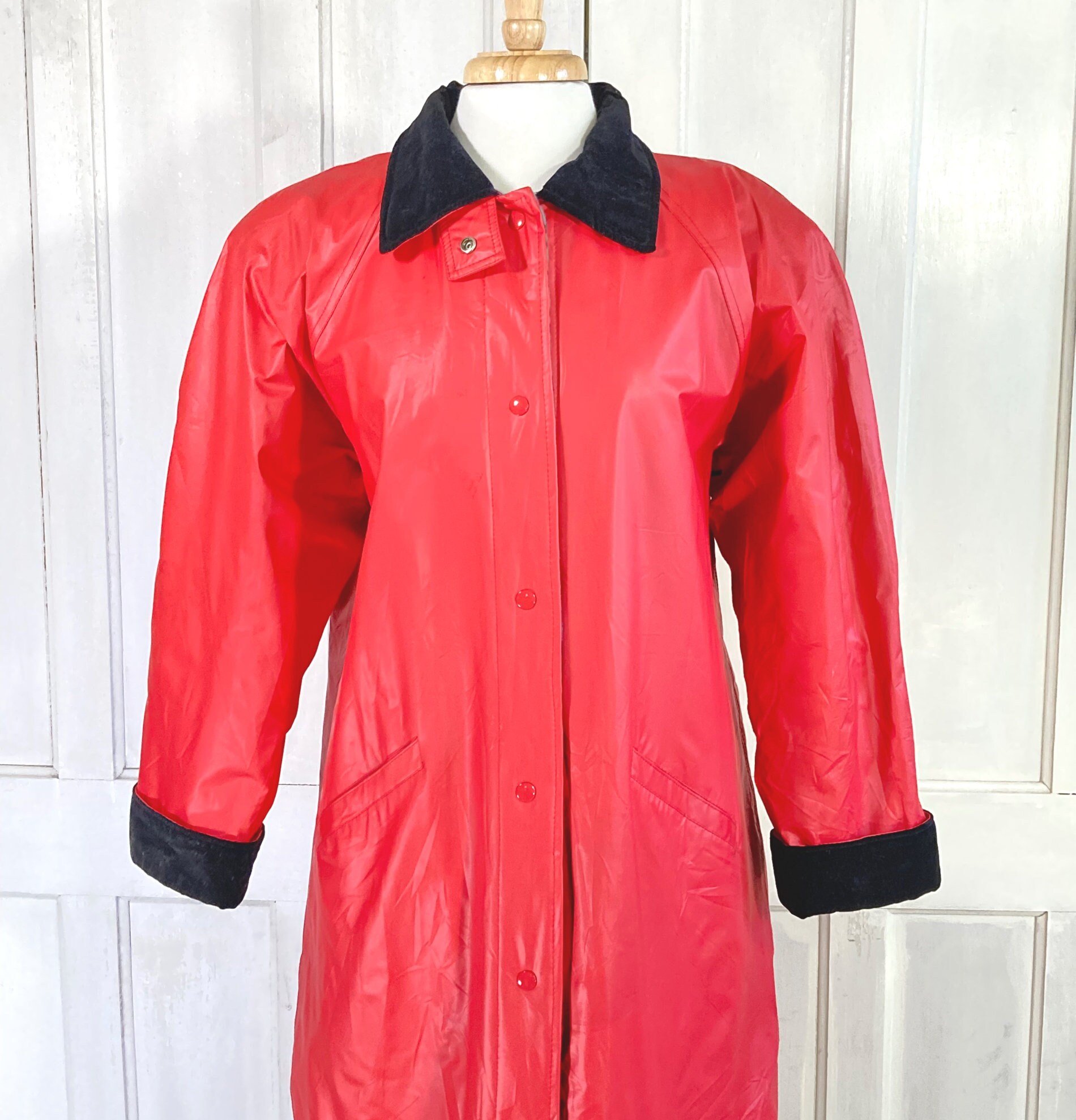 Vintage 80s Rain Coat - All Weather Slicker - 90s Red Duster Coat 
