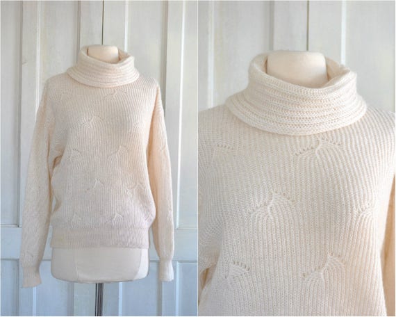 お歳暮 人気 - Sweater Mohair Vintage 90s Cream Knit Pointelle - Color トップス