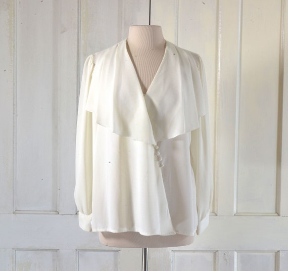 80s Blouse - Side Button Wrap Blouse - Cape Collar