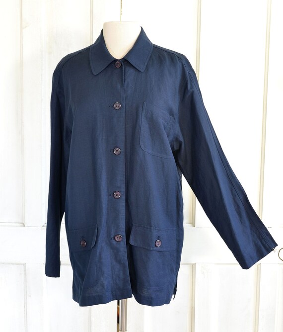 90s Vintage Shirt Jacket - Oversized Linen Blend … - image 3