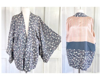 Vintage Haori Kimono - Silk Kimono - Japanese Haori - Pink Striped Lining