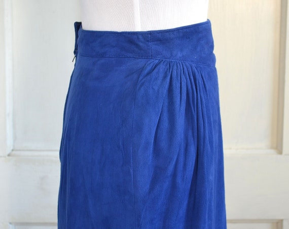 80s Vintage Suede Leather Skirt - Blue Soft Suede… - image 7
