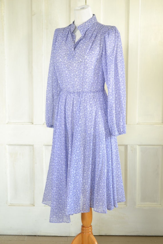 70s Vintage Dress - Sheer Lavender Floral Midi Dr… - image 4