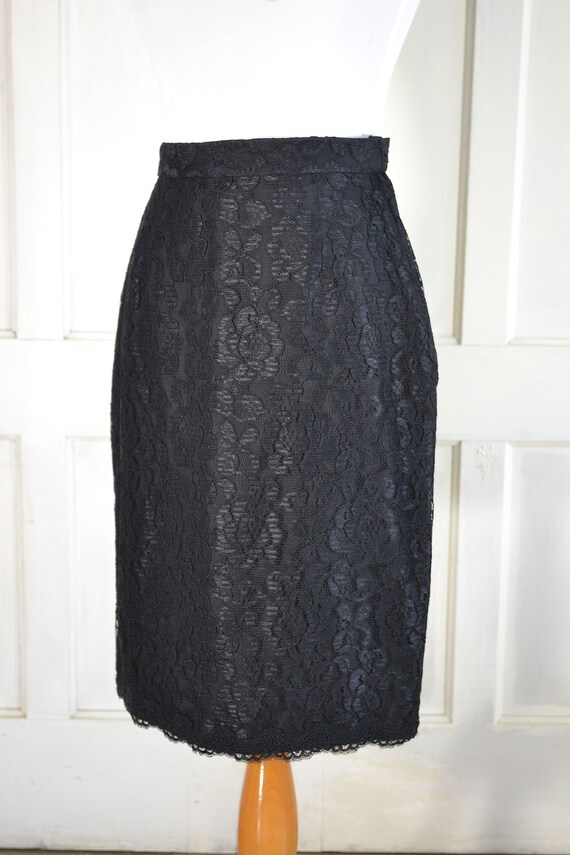 90s Black Lace Skirt - Vintage Oscar De La Renta … - image 4