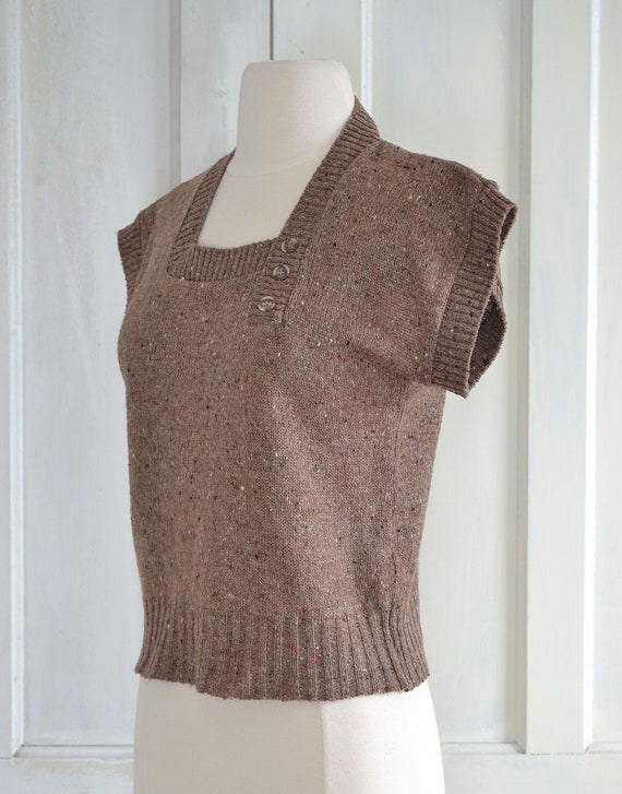 70s Vintage Sweater Knit Top - Tweed Flecked - Cr… - image 3