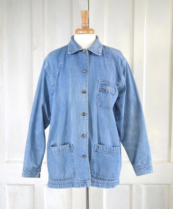 Vintage Denim Chore Jacket - 1990s Chore Coat - Jean Jacket - 90s