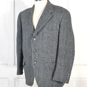 Vintage 70s Harris Tweed Blazer Herringbone Tweed Sport Coat Scottish Wool Jacket Academia Three Button Blazer image 4