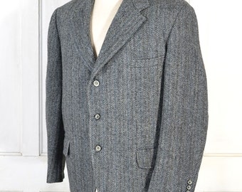 Vintage 70s Harris Tweed Blazer - Herringbone Tweed Sport Coat