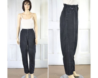 90s Vintage Black Jeans - Lee Riders Jeans - High Waist Jeans - Tapered Leg - High Rise Mom Jeans - Elastic Waist - 31 to 33 inch waist