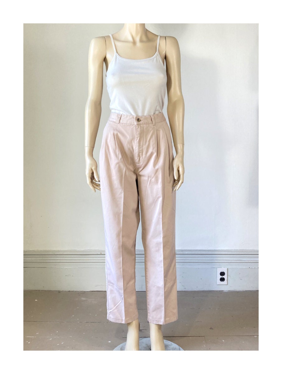 Vintage 80s Khaki Pants - High Waist - 90s Pleated Cotton