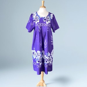 Vintage Hawaiian MuuMuu -Hawaiian Floral Print Dress - Flutter Sleeve Dress - Anthony Richards - Casual Dress - House Dress - M