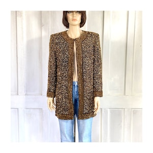 Vintage Beaded Silk Jacket Gold Black - Black Jacket - Beaded - Sequins - Niteline By Della Roufogali