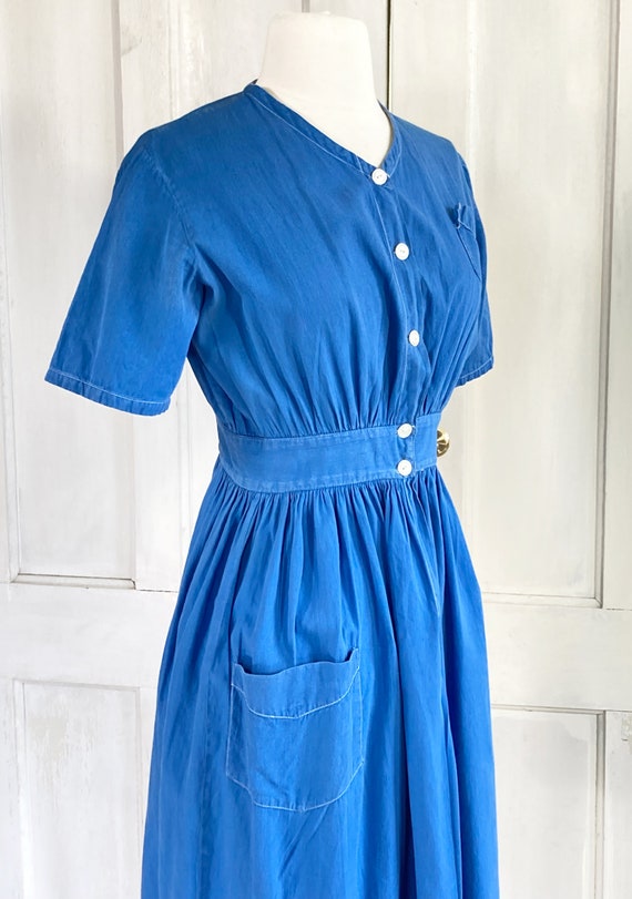 40s Vintage Cotton Work Dress - 1940s Workwear Ho… - image 8