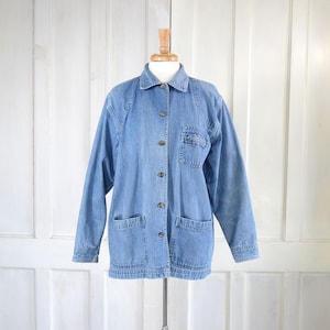 Vintage Denim Chore Jacket - 1990s Chore Coat - Jean Jacket - 90s Denim Shacket - size XL Tall
