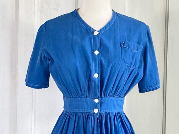 40s Vintage Cotton Work Dress - 1940s Workwear Ho… - image 3