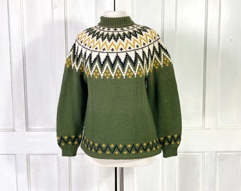 Suéter vintage de lana nórdica de punto a mano Fair Isle - Suéter noruego de jersey Fair Isle - Hecho en Noruega