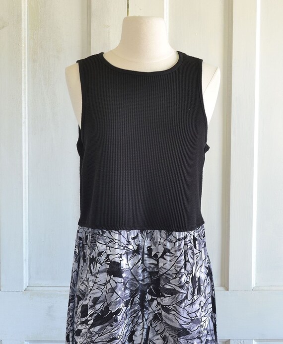 90s Maxi Dress - Waffle Knit Sundress - Black and… - image 3