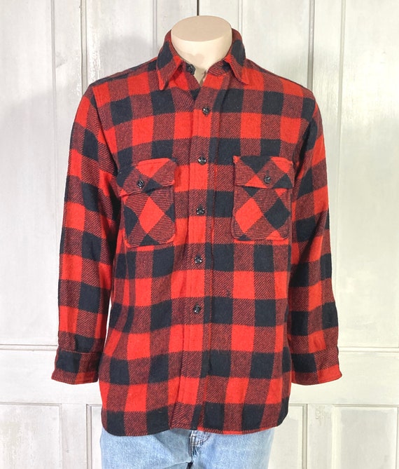 Vintage 50s Pilgrim Buffalo Plaid Wool Shirt Pilgrim Sears Roebuck 