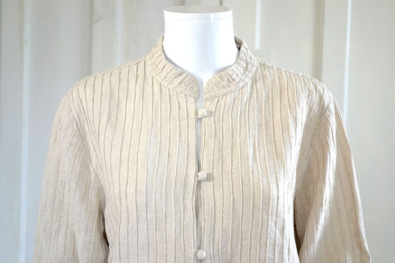 Vintage Linen Jacket Top - Natural Flax Color - P… - image 3