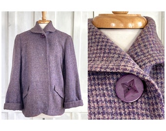 50s Vintage Wool Swing Coat - 1950s Swing Jacket - Car Coat - Purple Lavender Houndstooth Jacket