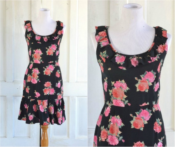 black rose print dress
