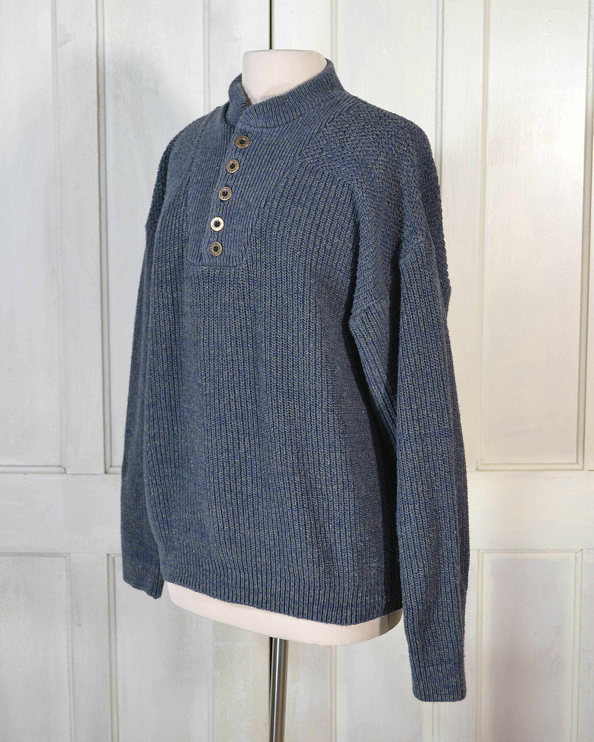 90s Vintage Military Style Sweater Chunky Cotton Knit Henley | Etsy