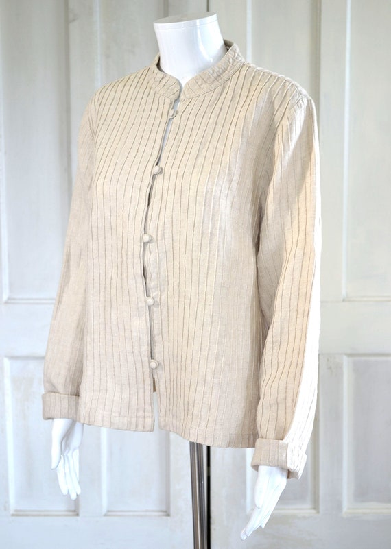 Vintage Linen Jacket Top - Natural Flax Color - P… - image 5