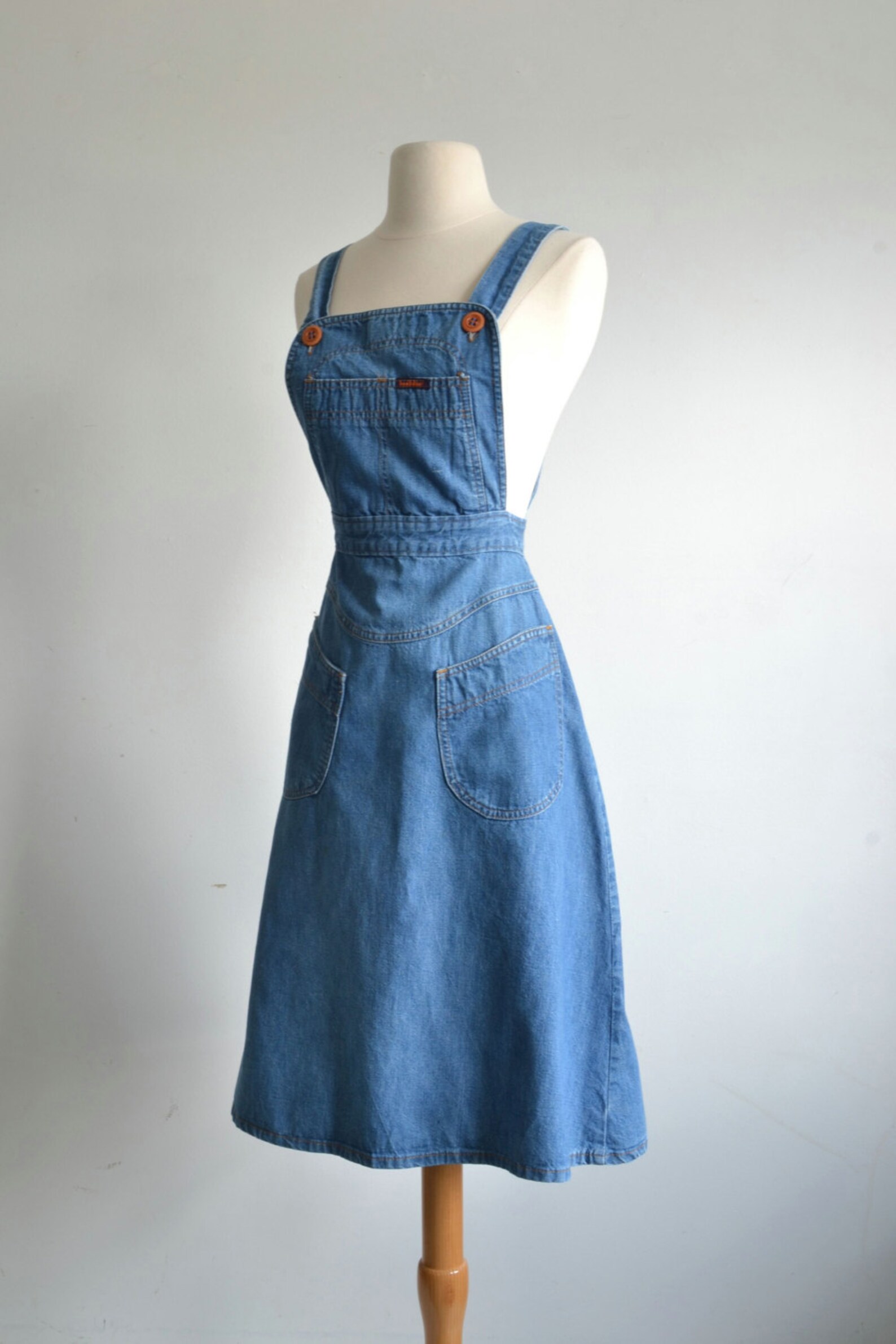 70s Vintage Overalls Dress Denim Bib Jeans Dress Landlubber Etsy